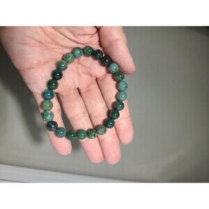 Natural Moss Agate 8mm Bead Bracelet Green Gemstone Stretch Crystal Healing